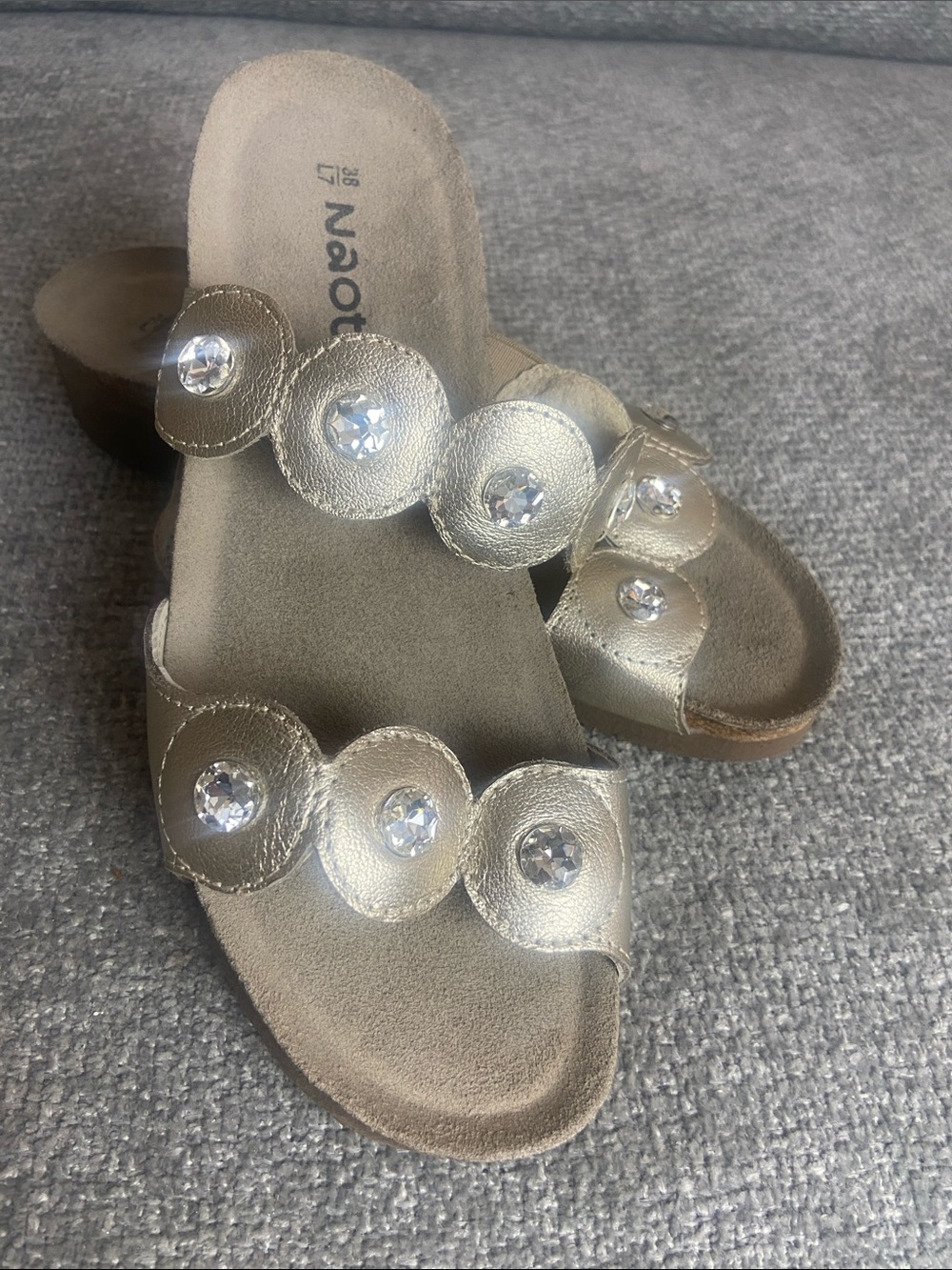 Naot Women’s Gold Embellished Slide Sandals size 7